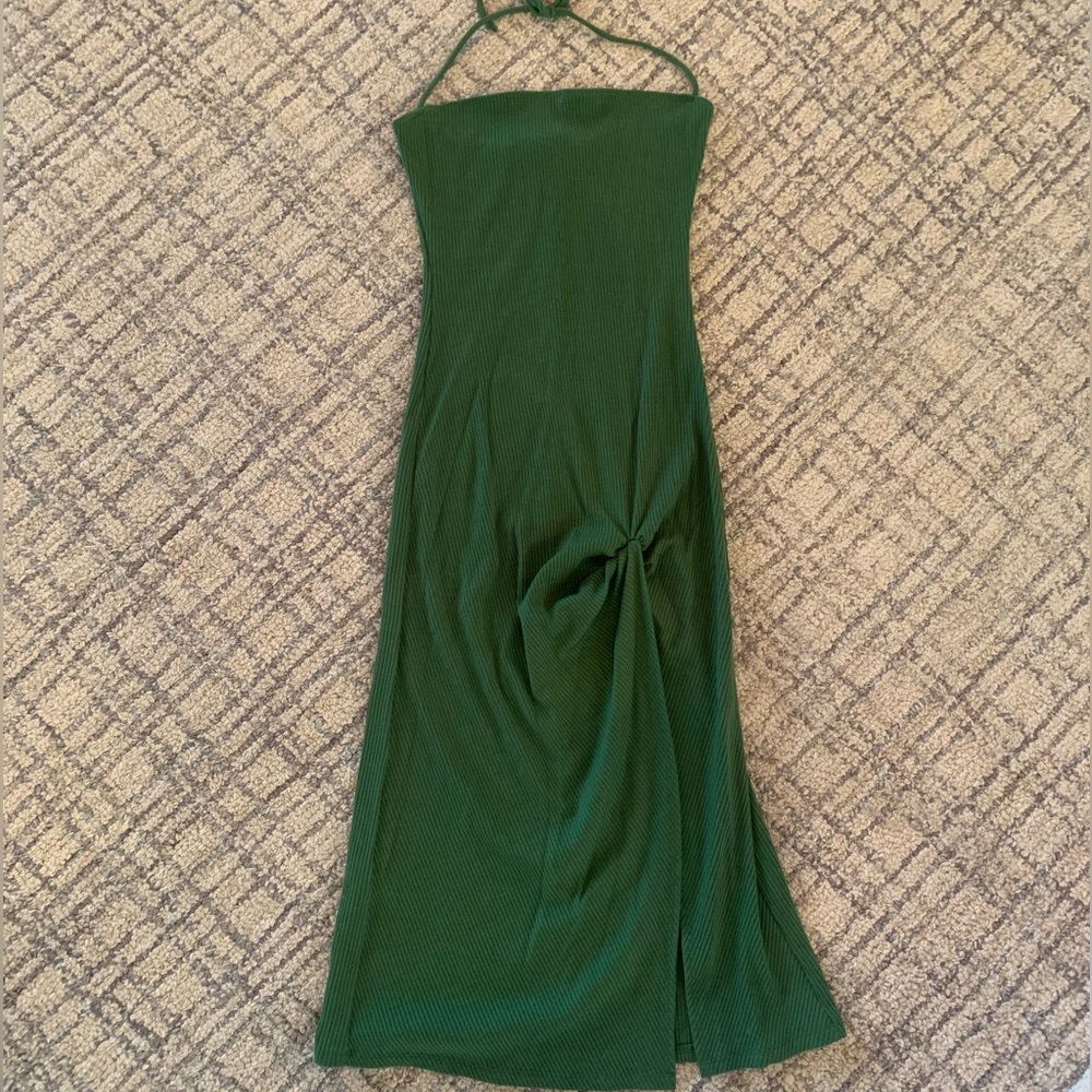 Green Reformation knit halter midi dress